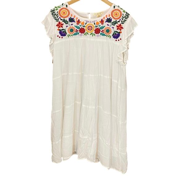 Studio West Boho Embroidered Peasant Dress White Rayon Cotton Lined XL - Picture 1 of 7